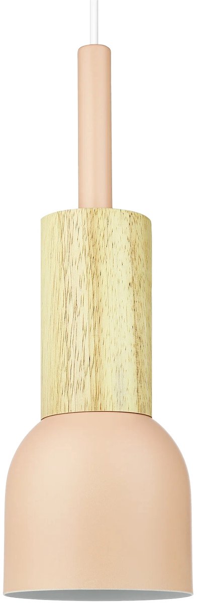 Pastel Roze Hanglamp E27 Metaal Hout Scandinavisch Design