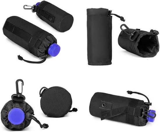 Tactische waterfleshouder - Waterbekertas - Militaire waterfleshouder - Nylon materiaal - Geschikt voor kamperen en wandelen - Zwart - 18*9*9 cm — afbeelding 4