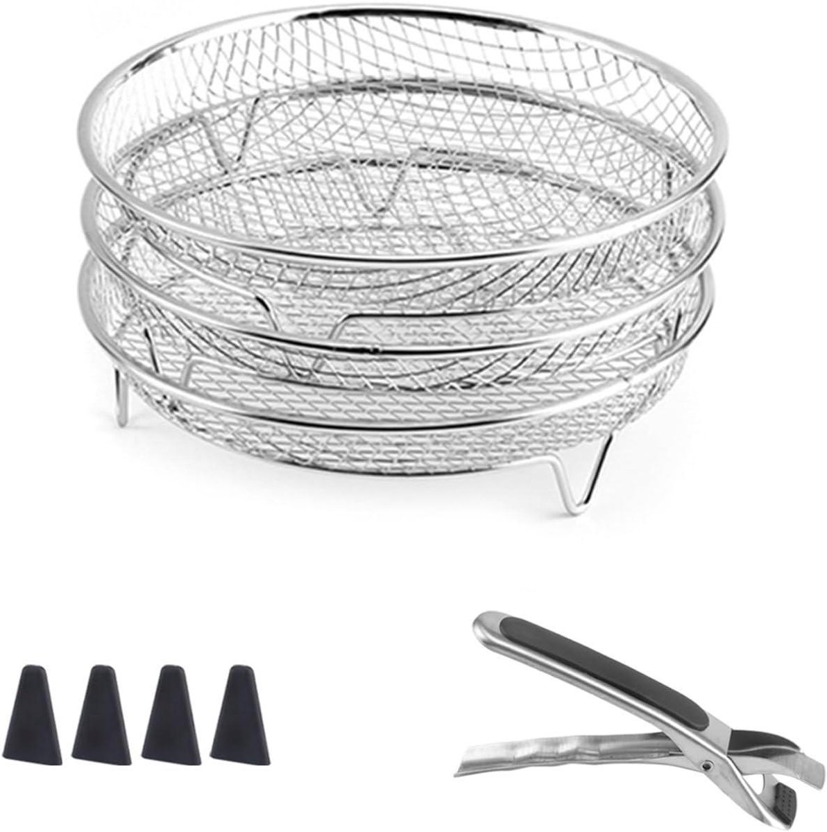 Airfryer Racks Grill Stands Meer Koken Stapelbaar Ontwerp 21 x 21 x 9 cm Zilver