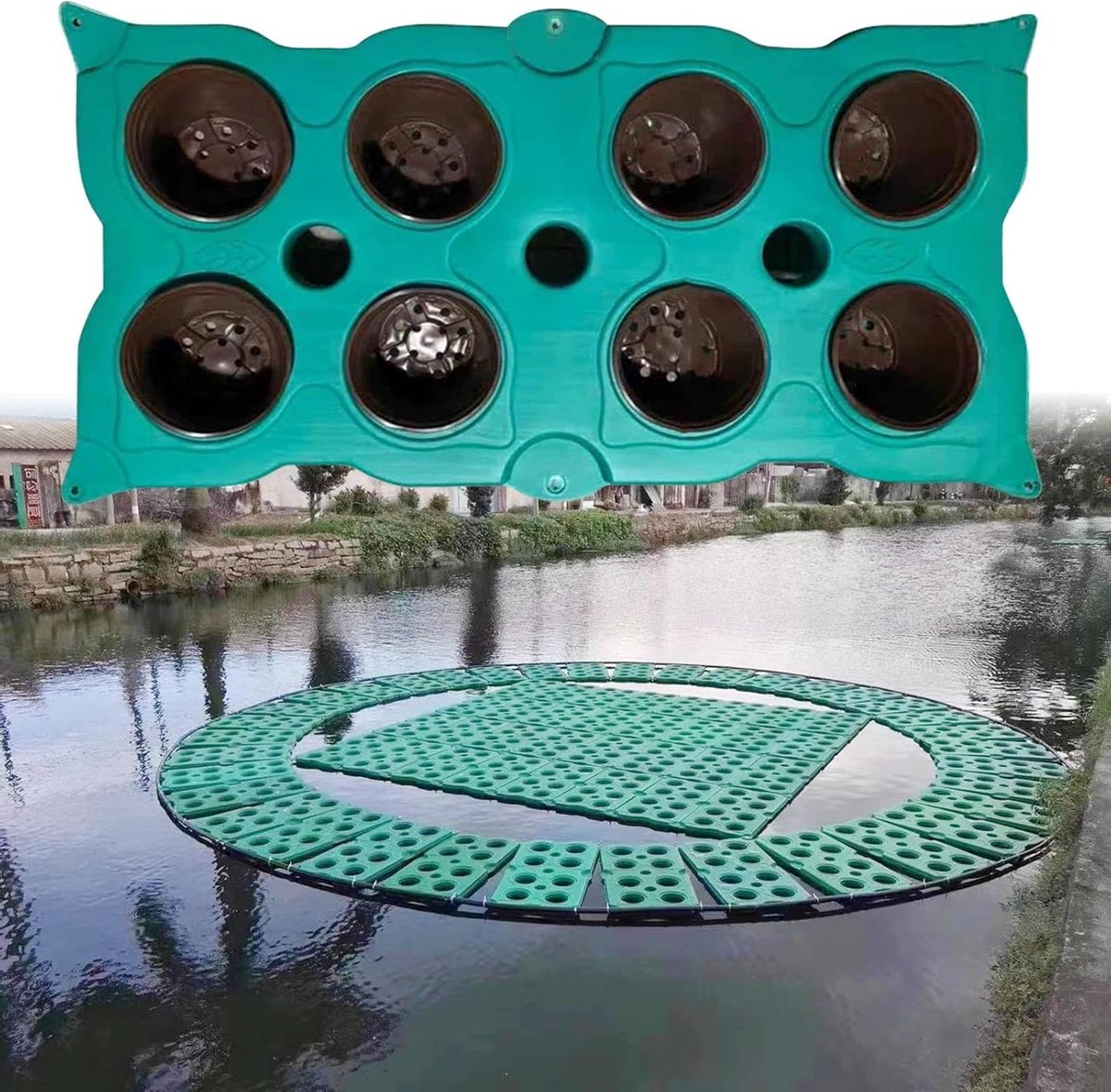 Drijvende mand - Waterplanten houder - Vijver decoratie - Flexibel design - 100x50x6 cm - Groen