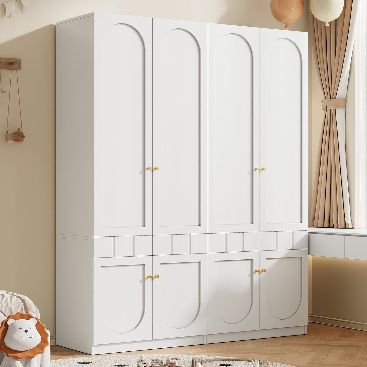 Clruro Kledingkast Set - 160x50x200 cm - Kledingroede en Lades met Metalen Grepen - Gelakt Hout - Wit