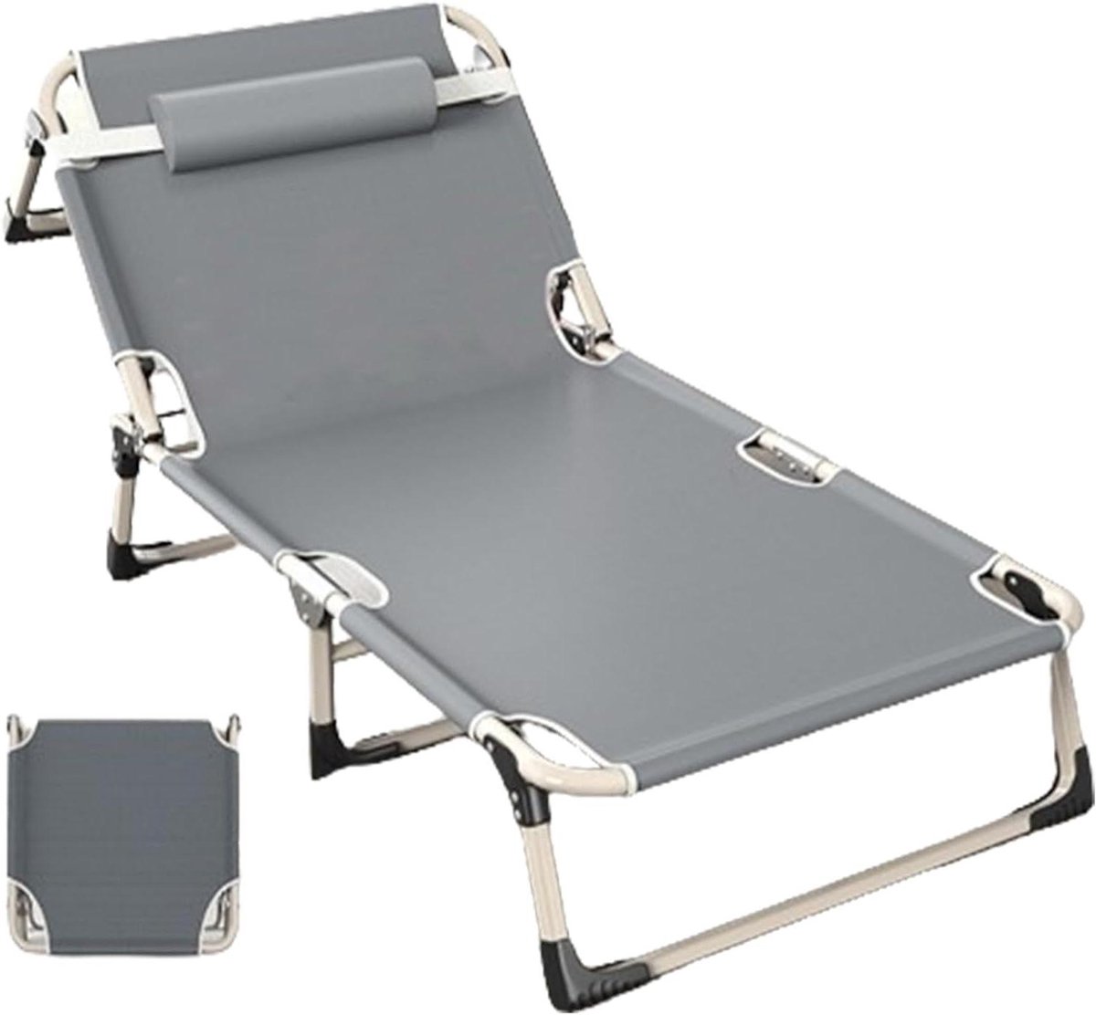 Opklapbed - Gastenbed Rolbed - Ontspannen Buiten - 4 standen verstelbaar - 190x68 cm - Grijs