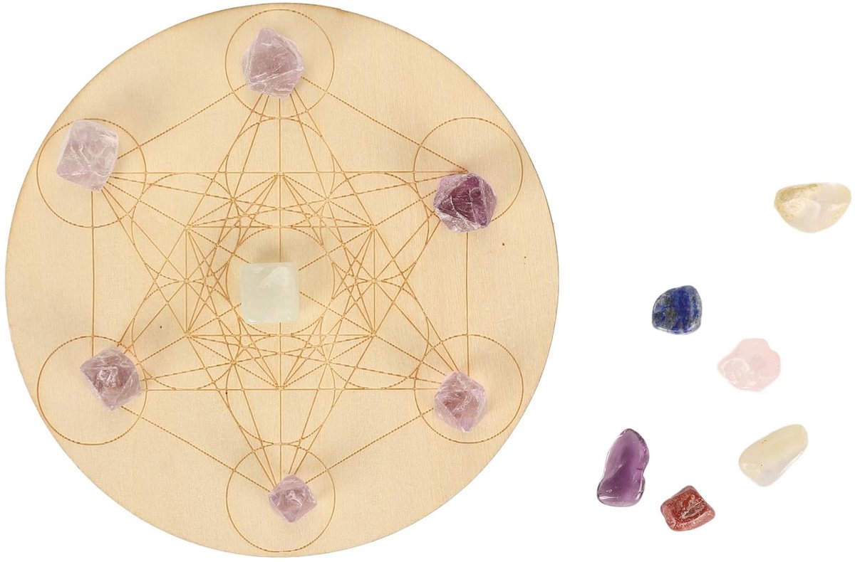 SOUQONE- Chakra Kristallen Helende Stenen Set - Houten Slingerbord - Tumble Stones - Meditatie - Spirituele Genezing - Lichtgewicht en Lasergesneden - Healing Crystals