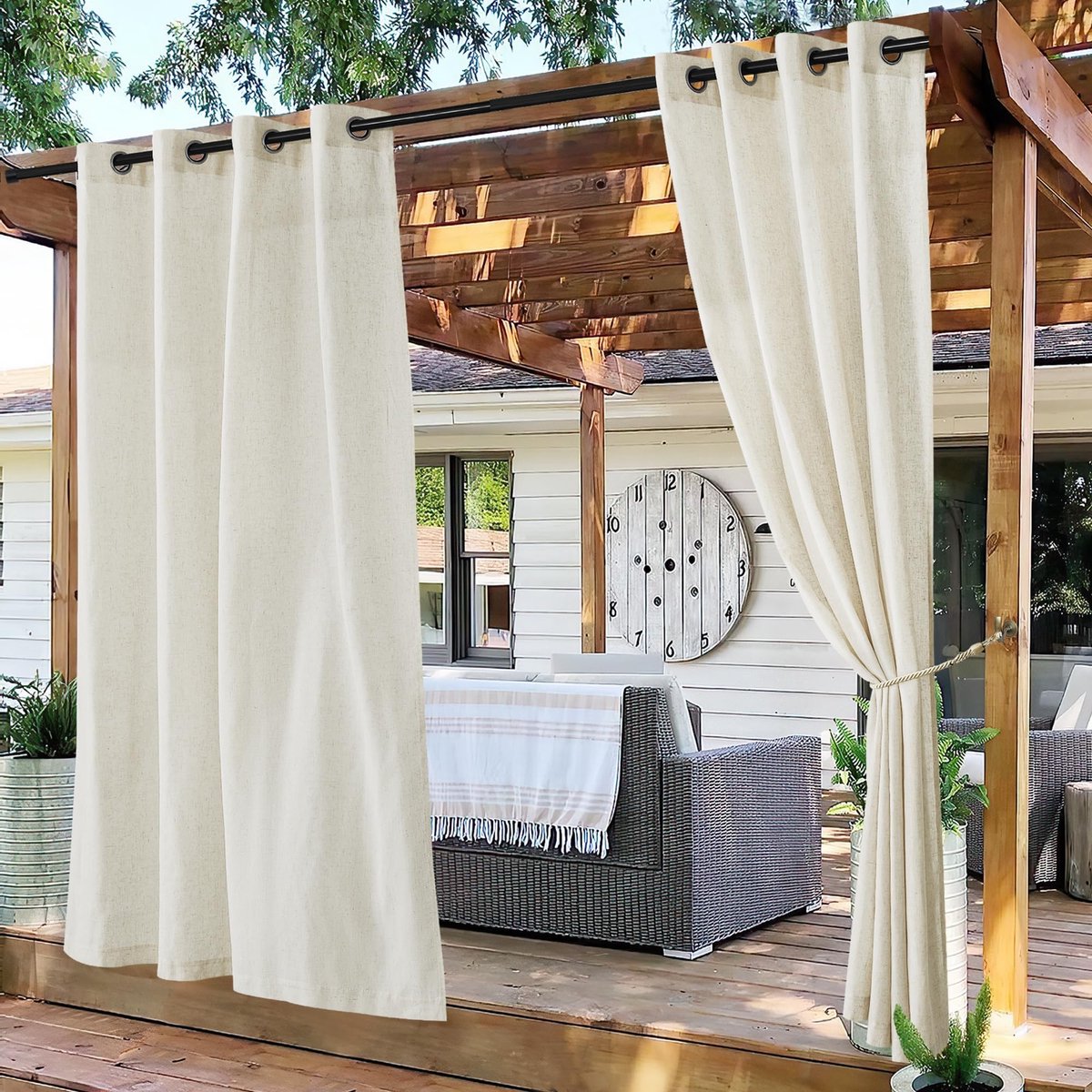 LIVIA HOME- Buitengordijnen Waterdicht - Transparante Gordijnen - Lichtfilter - Linnen - 140B x 243H cm - 2 Panelen - Tuingordijnen