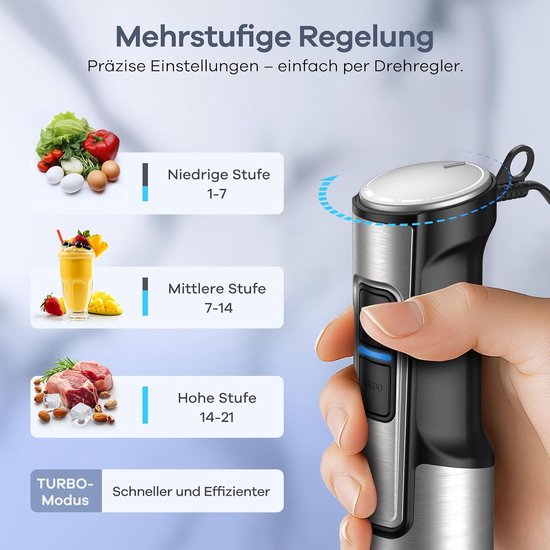 Staafmixer Set - Keuken Assistent - Veelzijdig Koken - 16 Snelheden Turbo - 800ml Beker - Zilver Zwart — afbeelding 2