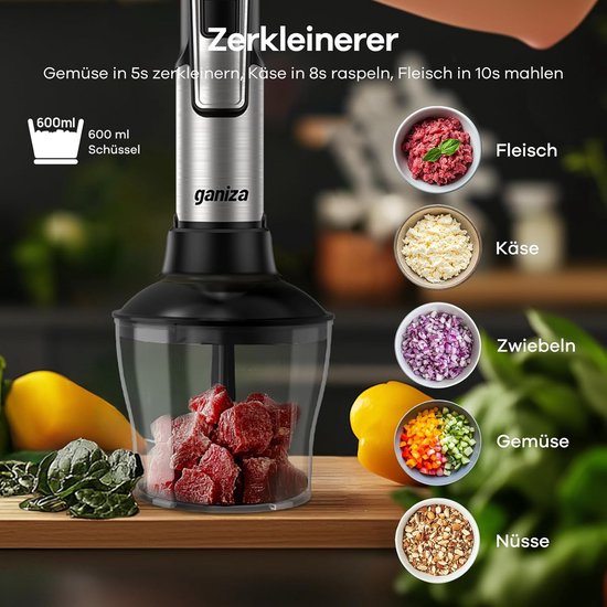 Staafmixer Set - Keuken Assistent - Veelzijdig Koken - 16 Snelheden Turbo - 800ml Beker - Zilver Zwart — afbeelding 3