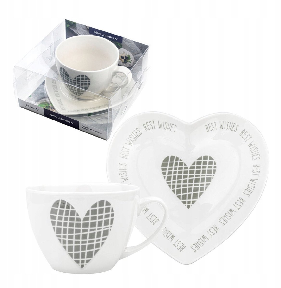 Florina Hearts Porseleinen Kop en Schotel 460ml - Perfect Cadeau