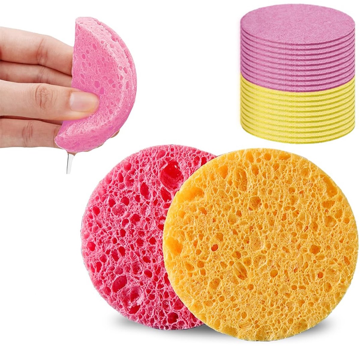 VLEMICO- Gezichtsspons 20 stuks - Natuurlijke Make-up Spons - Herbruikbaar - Spa-sponsen - Gezichtsreiniging - Afschminken - Make-upspons