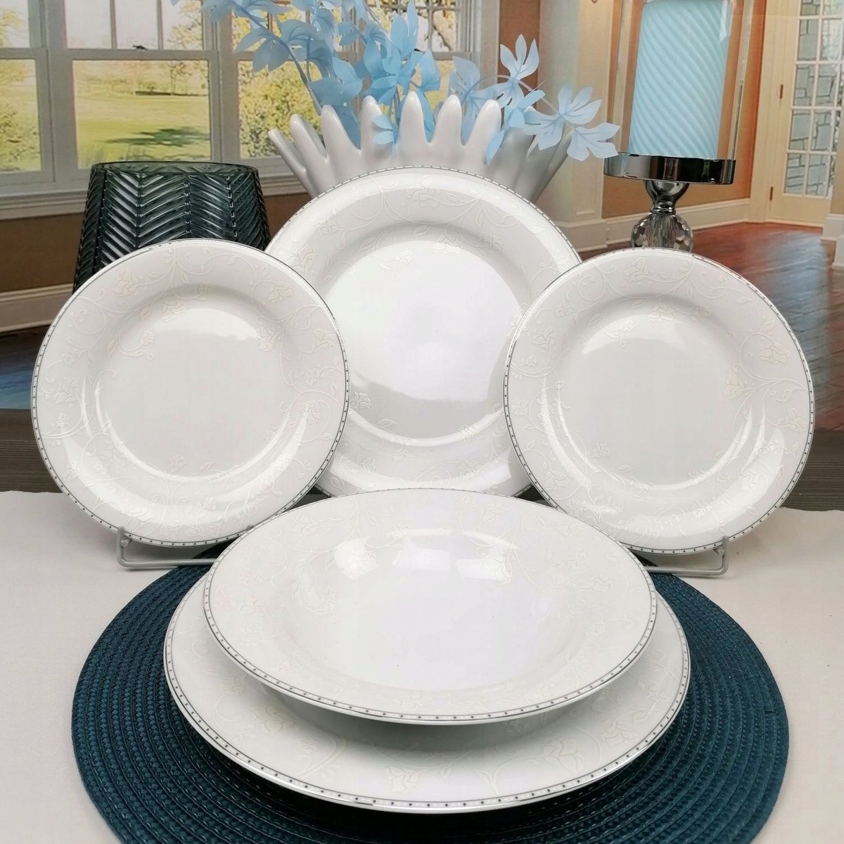 Bogucice Julia Platin Servies 18 Delig voor 6 Personen Zilverdecoratie