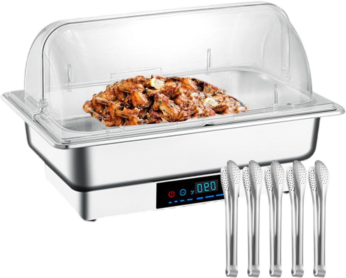 Elektrische Voedselwarmer - Buffetset Warmhoudbak - Gerechten Warm Houden - Instelbare Temperatuur - 9 Liter Capaciteit - Zilverkleurig