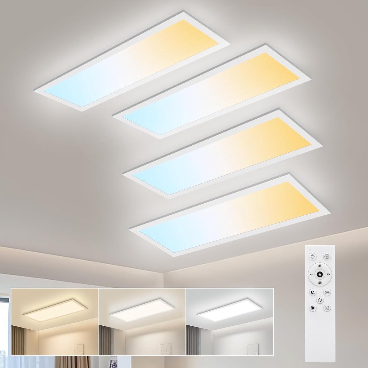 Oraymin 4 stuks LED Plafondlamp 58x20 Wit - Ultra Dun - 24W - Dimbaar - Modern