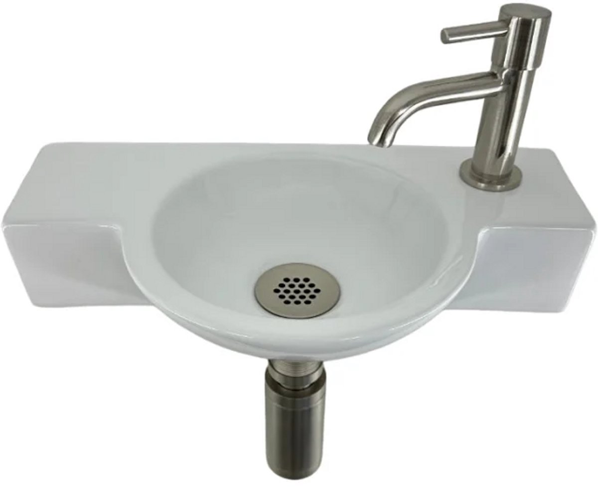 Fonteinset Julie L'aqua Keramisch met Geborsteld nikkel kraan en sifon