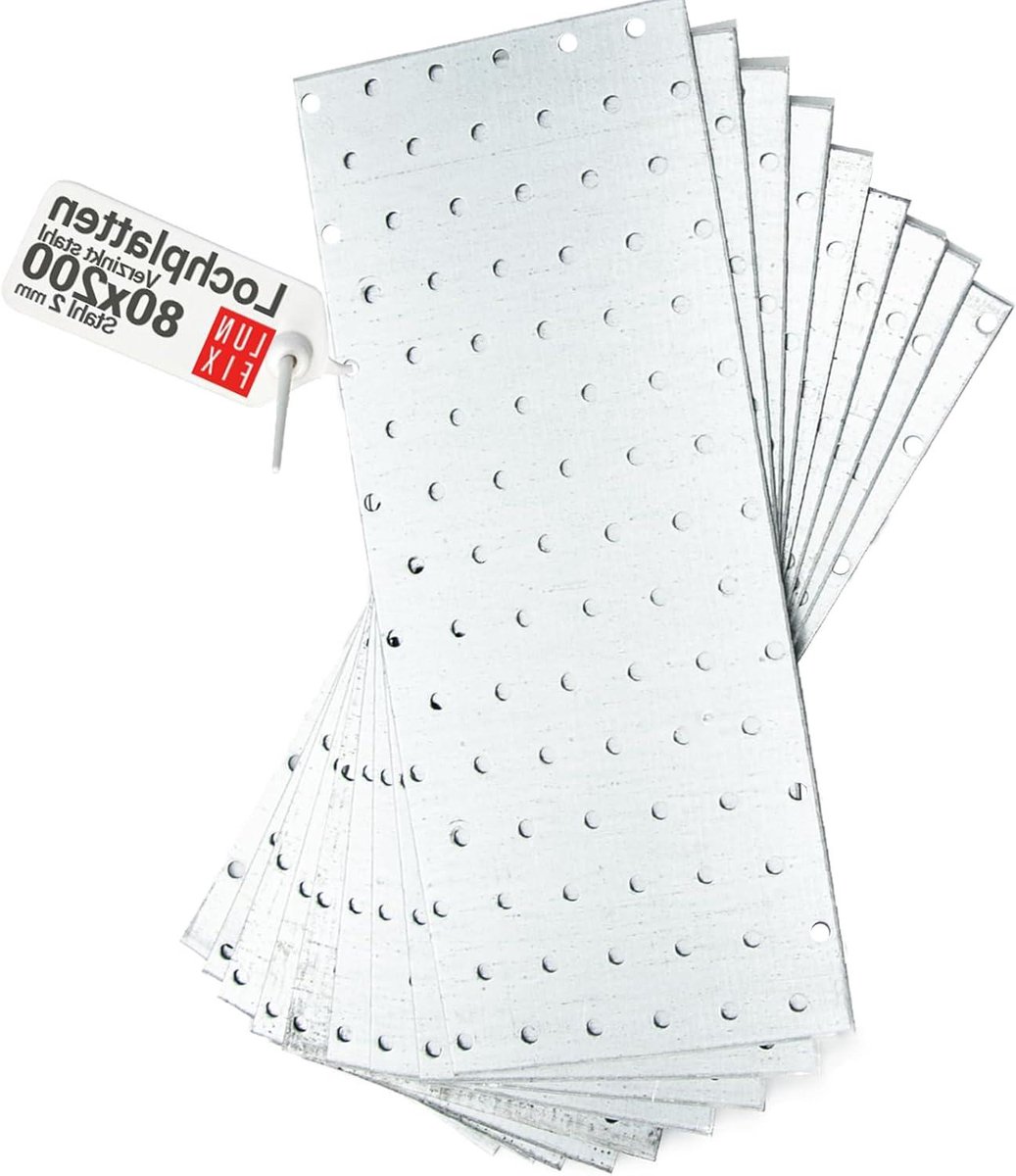 Platte verbinders - Verbindingsplaten - Houtbouw verbinden - Geperforeerd staal - 10 stuks 200x80mm - Zink