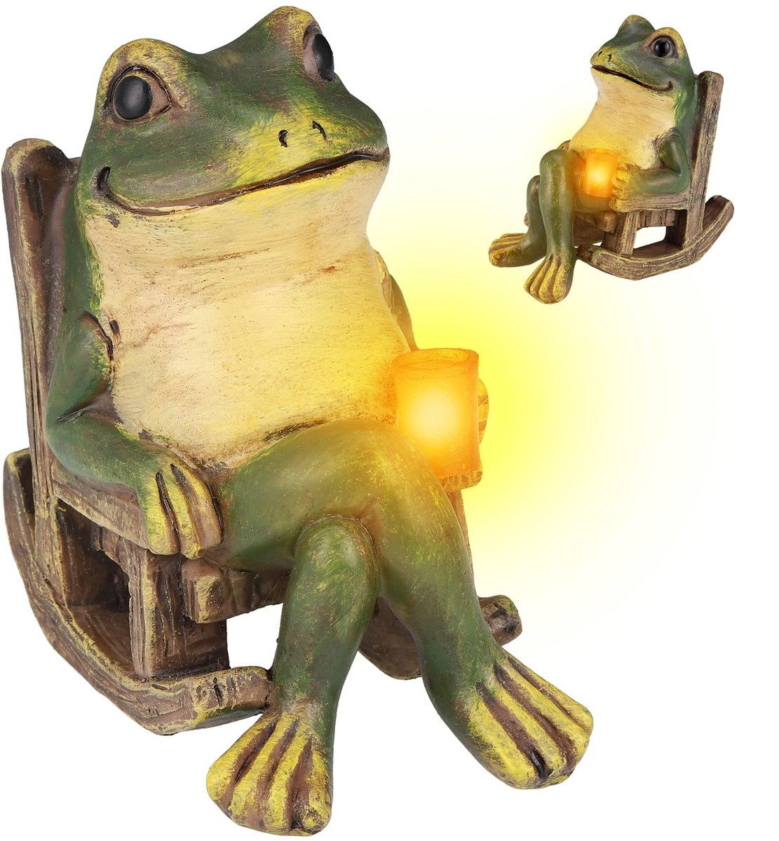 carmdering - Tuinfiguur - Polyresin - Tuinverlichting - Mini kikker beeldje met LED zonne-energie - Weerbestendig en kleurvast - Laadt overdag op, brandt 6-7 uur 's nachts - Ideaal voor gazon, tuin of veranda