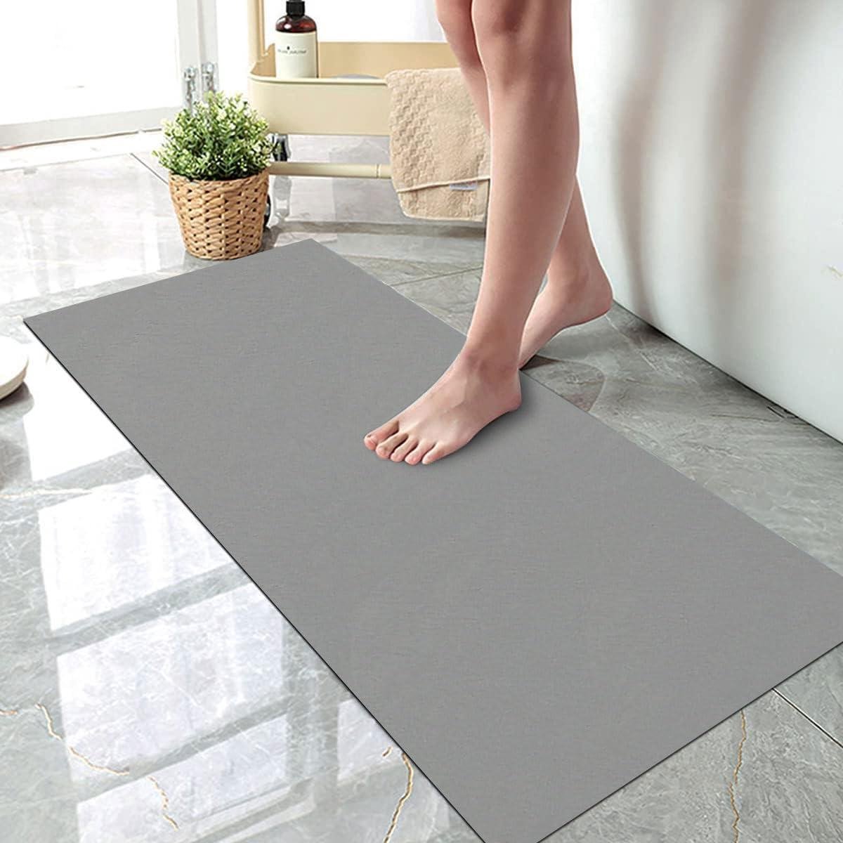 Dunne Badmat - Sneldrogende Vloermat - Water Absorberen - Antislip Rubberen Onderkant - 49 x 17 cm - Grijs