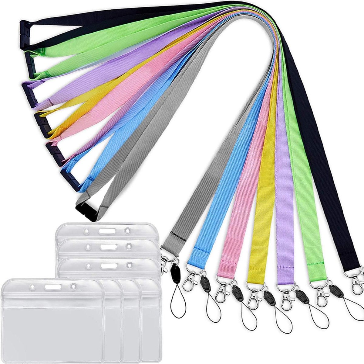 Lanyard Set - Met Badgehouder - Veilig Identificeren - Afbreekbare Gesp - 7 Stuks - Meerdere Kleuren
