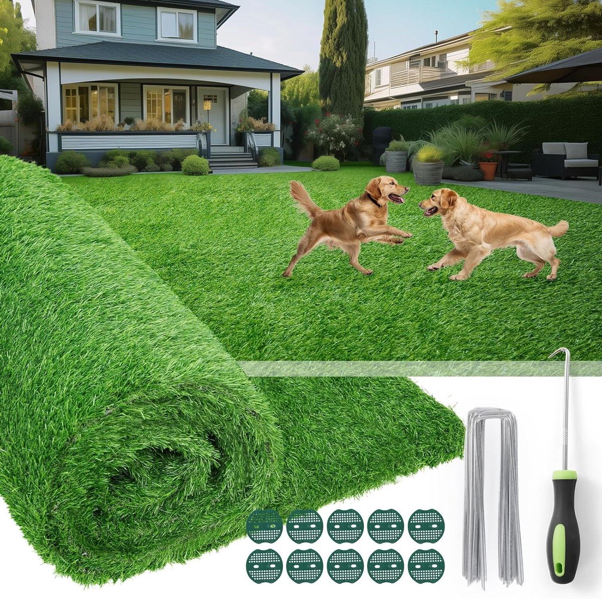 Kunstgras Tapijt - Nepgras Gazon - Terras Balkon Tuin - Efficiënte Drainage - 15 x 258 cm - Groen