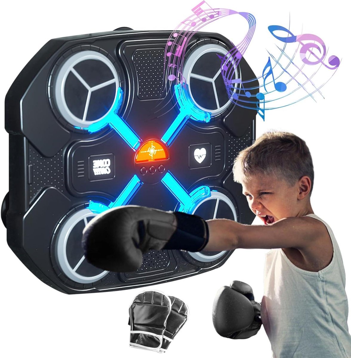 Muziek Boksmachine - Elektronische Bokser - Thuis Sporten - Wandmontage Ontwerp - Kindformaat Aanpasbaar - Zwart