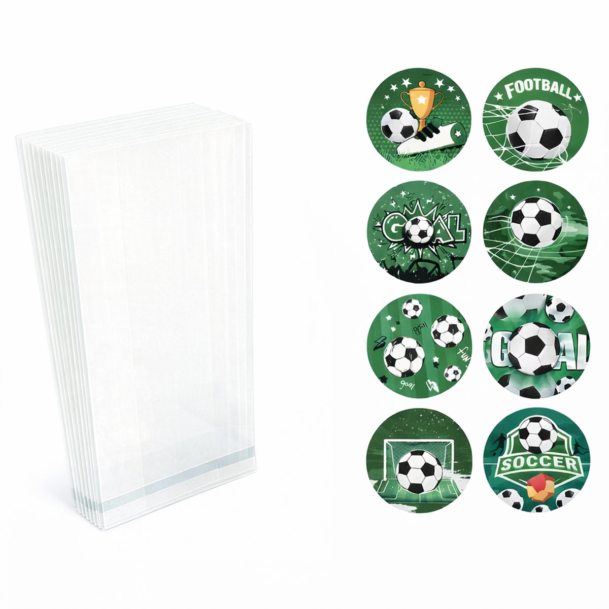 25x Uitdeelzakjes met Voetbal thema stickers | 220 x 90 mm | Traktatiezakjes | Kinderfeestje | Cellofaanzakjes | Cadeauzakjes | Snoepzakjes | Plastic Zakjes | Uitdeelzakjes kinderen | Cadeauzakjes Kinderen | Verpakkingszakjes Uitdeelcadeaus