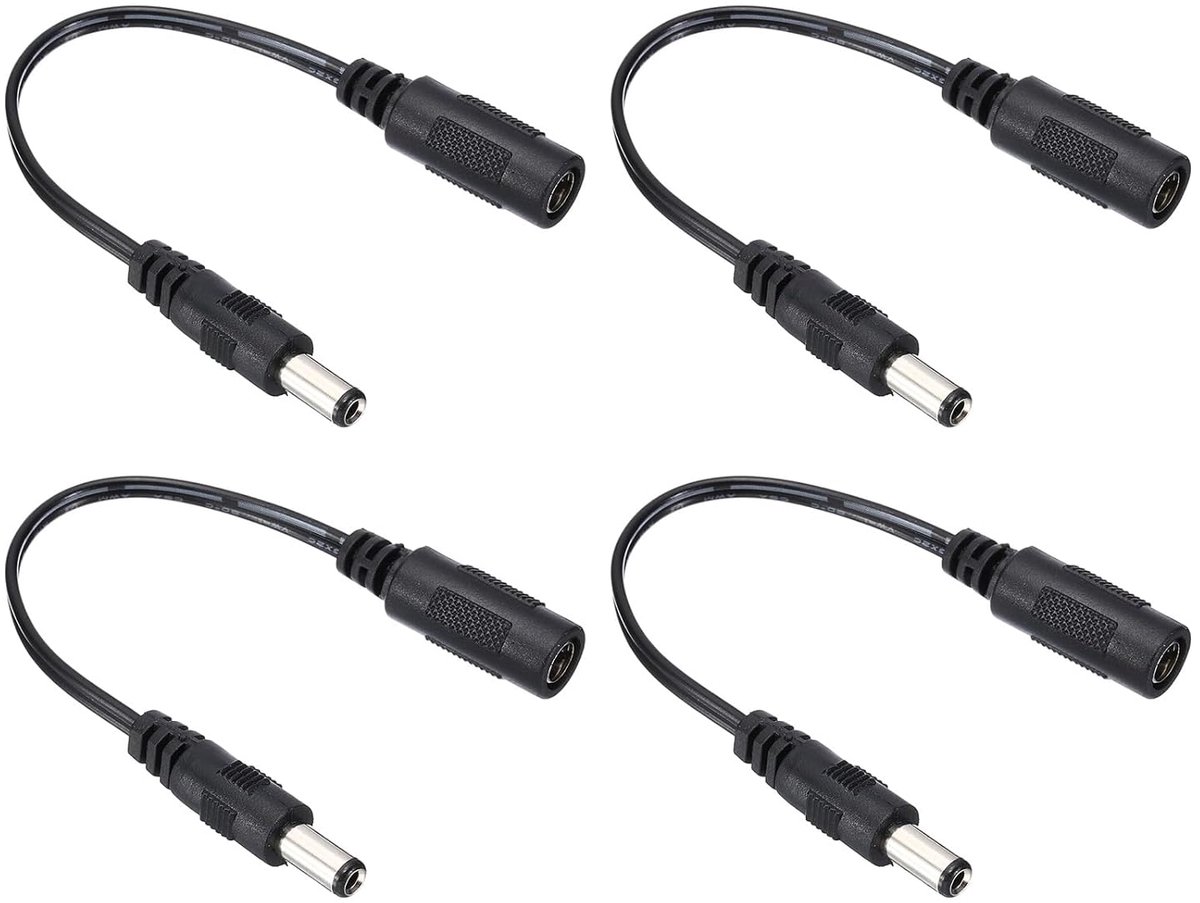 0.6 Feet DC 5.5 x 2.1mm Bushing to DC 5.5 x 2.5mm Plug Power Cord - 4 Pcs Adapter Charging Cable Connector - Voor Light Fans Speaker Table Lamp - Zwart