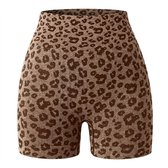 Bruine sportshort met high waist en luipaardprint.