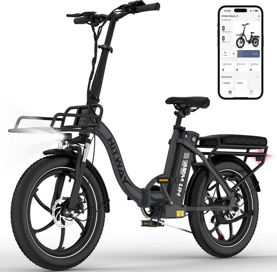 Hitway Elektrische Fiets BK6SL1 - Trendy 20*3.0 Inch Fat Tire City Commuter EBike met Afneembare 36V 15.6 Ah Lithium Batterij - Opvouwbaar Mountain E-Bike met 250W Motor - 7 Versnellingen - IP54 Waterdicht