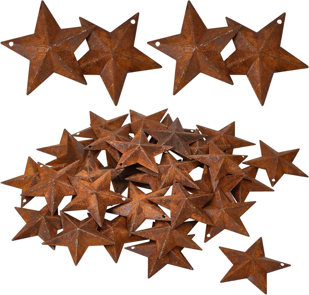 Metalen Sterren - Rustieke Accent - Ambachtelijke Decoratie - Voorzien van Gaten - 30 Stuks 47mm - Roestbruin
