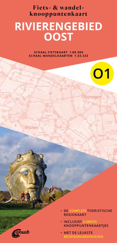 Fiets- & wandelknooppuntenkaart Rivierengebied Oost met een afbeelding van een Romeinse helm en kinderen.
