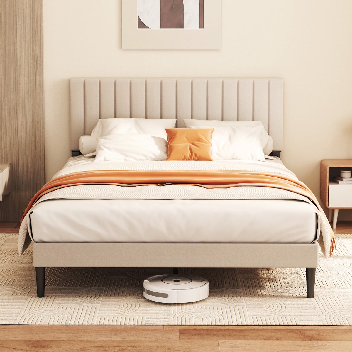 Cecipa Gestoffeerd bed - Tweepersoonsbed met Lattenbodem - 140x200 cm - Metalen Bedframe - Met Hoogte Verstelbaar Hoofdeinde en Lattenbodem - Stevig - Stil - Anti Slip - Opbergruimte Onder Bed - Draagkracht 480 kg - Eenvoudige Montage - Grijs