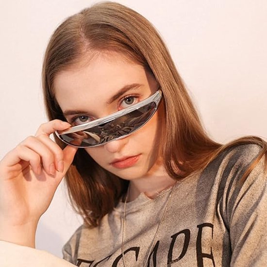 Zonnebril - Zonnebril met smal montuur - Model uit één stuk - UV400 - Futuristisch - Robot Space Rave - Futuristische bril - Gepersonaliseerde bril voor rollenspellen - Coole bril - Zilver — afbeelding 3