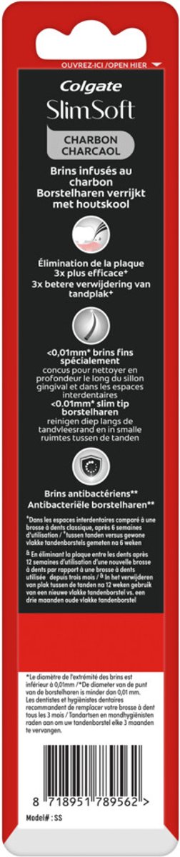 Colgate Tandenborstel SlimSoft Charcoal - 3 x - Voordeelverpakking