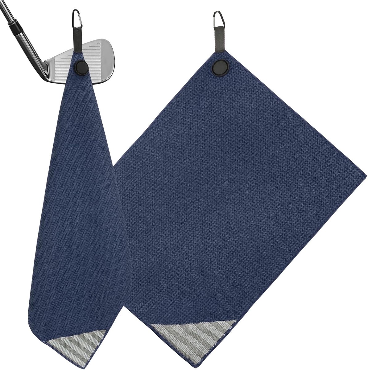 Magnetische golfhanddoek 50,8 x 40,6 cm - draadreinigingsdoek - 2 stuks microvezel wafelpatroon handdoeken met magneet en clip voor golfkarren - clubs - golfuitrusting - donkerblauw