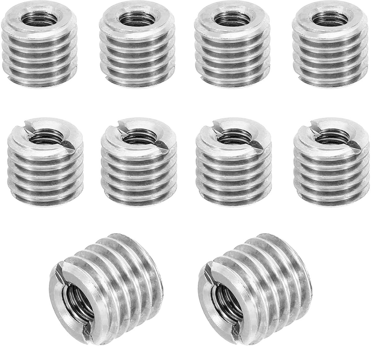 Reducer Nut Adapter met Sleeve - 10pcs M12 x M6 x 10mm - Male to Female Nut Repair - Screw Insert Reducer - Conversie naar RVS - Zilver