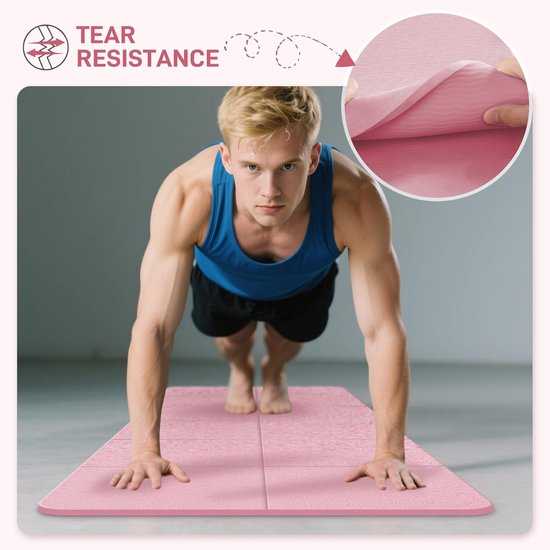 Yogamat - Slaapmat - Opvouwbaar- 72 inch x 32 inch x 0,32 inch - TPE - Geschikt voor reizen, fitness en buitengebruik - Pilatesmat - Unisex - Groot en draagbaar - 183 x 80 x 0,8 cm - Roze van Yogamat — afbeelding 3