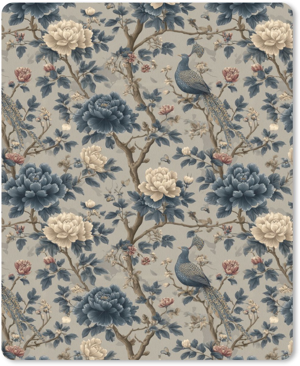 Muismat 12x16 cm - Mousepad Pauw - Bloemen - Blauw - Muismatten