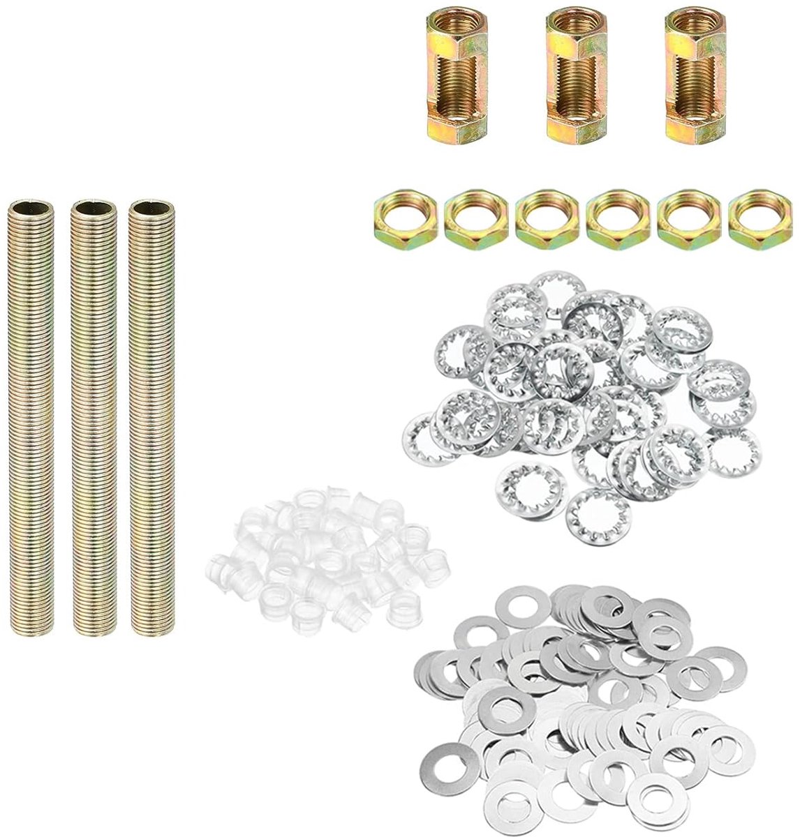 1/8IP threaded 3.94 inch lamp hose kit - met locking nuts - washers - fixings assortiment hardware voor chandelier - plafond - DIY licht - zinkcoating