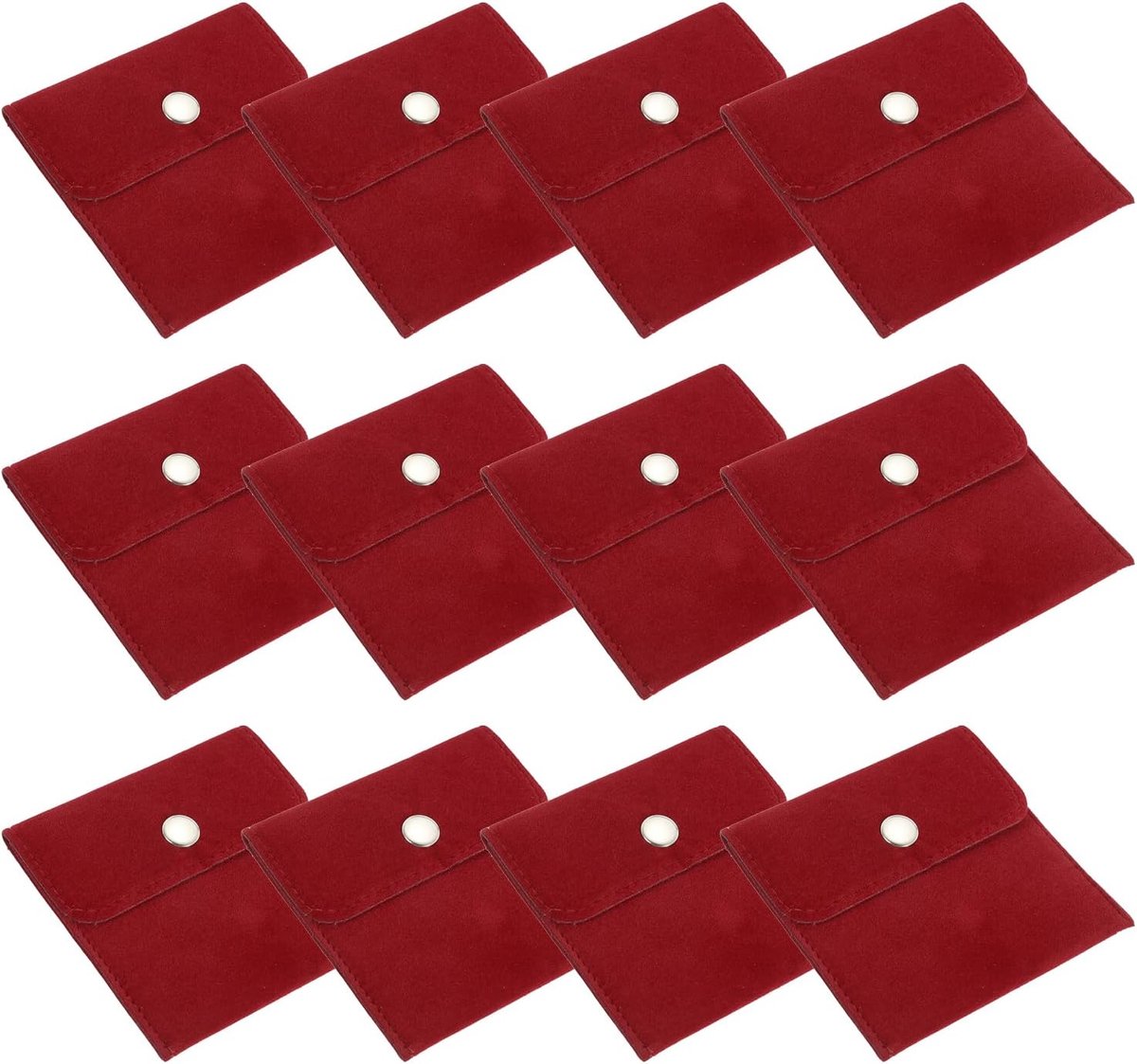 12 x 10 cm Sieraden Tassen - 12 Stuks Fluwelen Tassen met Drukknop - Draagbare Opbergtas voor Oorbellen, Armbanden, Kettingen, Ringen, Horloge, Rood