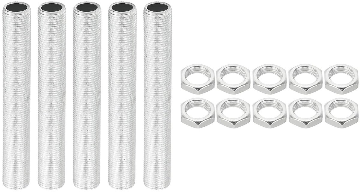 M12 Thread 80mm/3.1 Inch Lamp Tube Set met Fuse Nuts - Set van 5 Threaded Rod Attachments voor Chandelier Ceiling Light - DIY - Zinc Coating