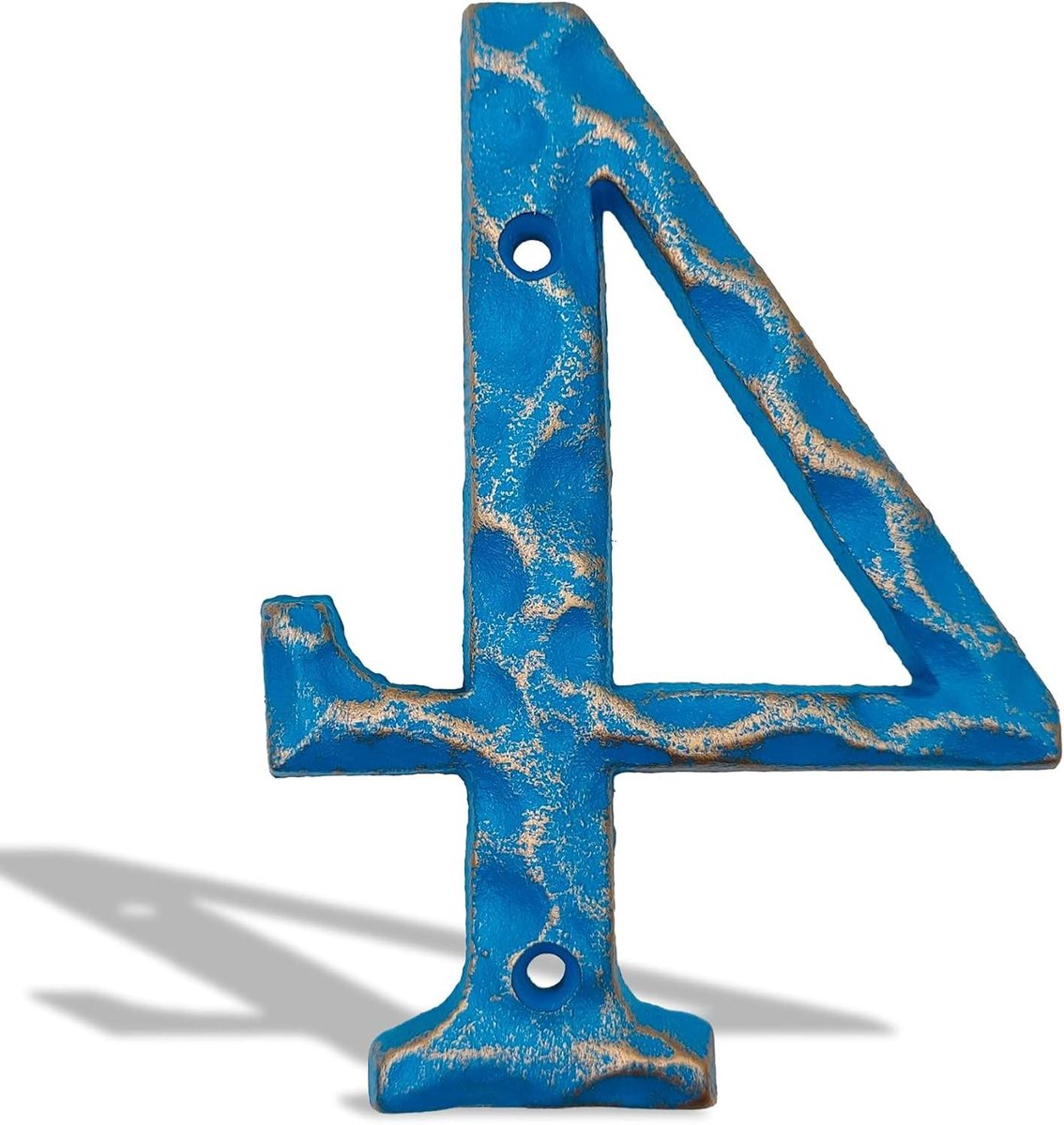 Huisnummer Gietijzer - Adresnummer Buiten - Voordeur Decoratie - Handgemaakte Afwerking - 55 Inch Hoog - Goud Blauw