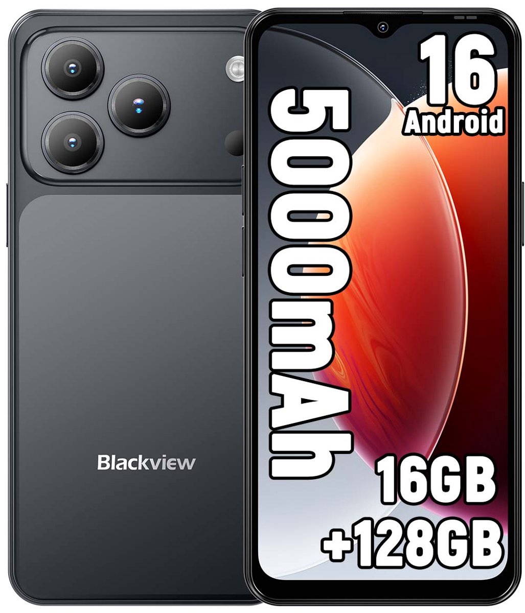 Blackview WAVE 7C Smartphone 4G - 16GB RAM - 128GB ROM - 6,56 inch - Android 16 Telefoon - 5000 mAh - Dual SIM - GPS - OTG - Zwart