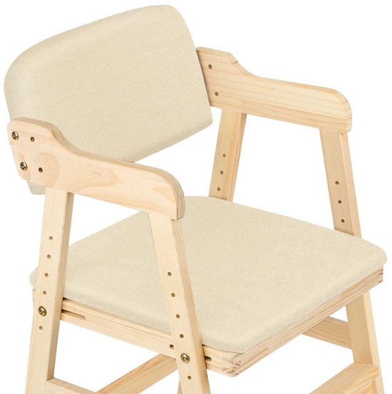 HHHK - Kinderstoel - Hoogte Verstelbaar - Kinderstoeltje - Kinderstoeltje voor Peuter - Peuterstoel - Stoel Kind - Beige - Hout van HHHK — afbeelding 3