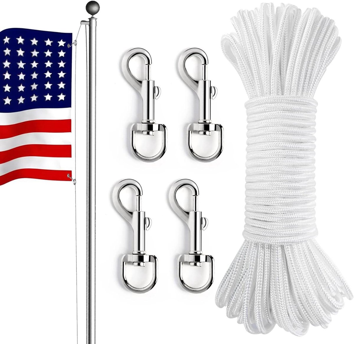 Vlaggenmast Touw - Halyard Lijn - Buiten Vlaggen - Dubbel Gevlochten Nylon - 30 Meter - Wit