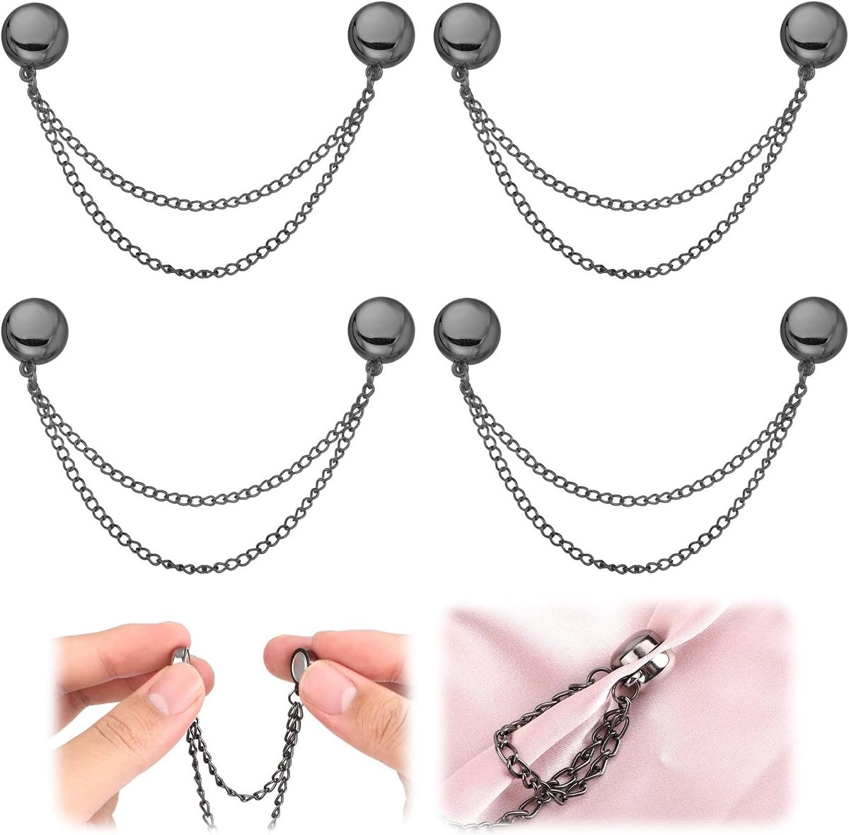 Multifunctionele Magnetische Kledingclips met Ketting - 4 Stuks, Stijlvol en Duurzaam voor Kleding en Accessoires