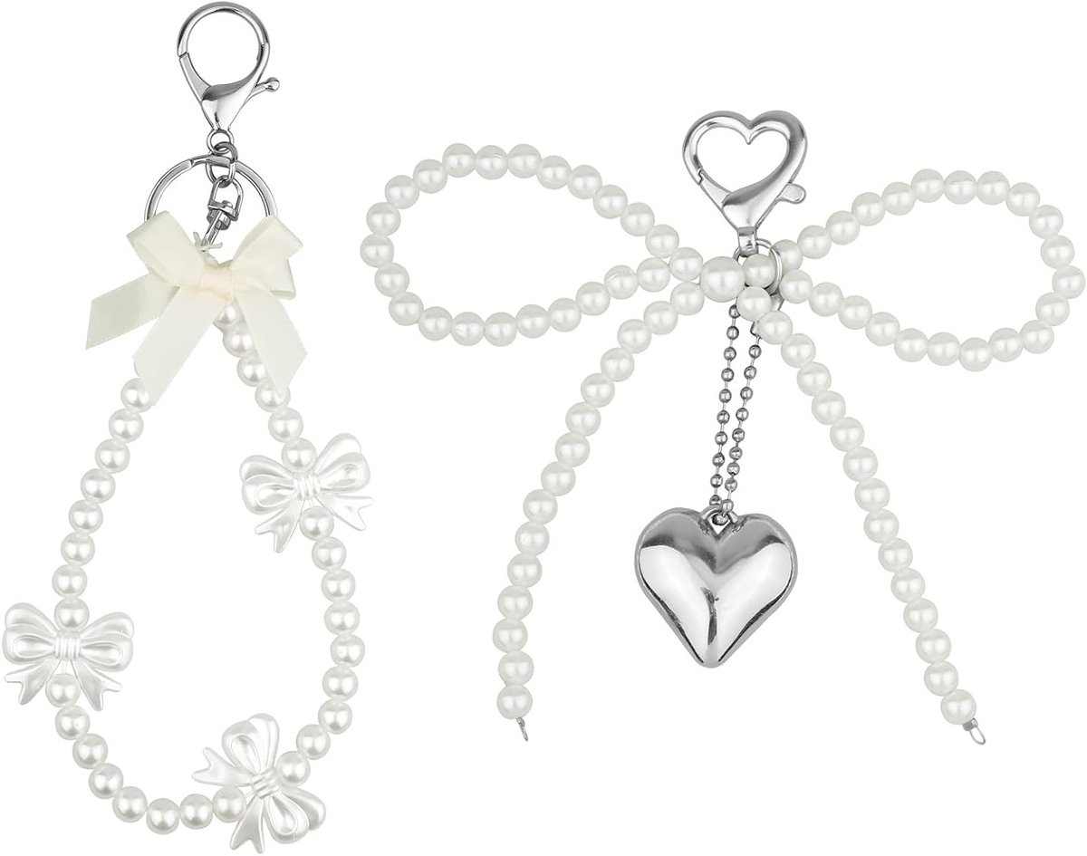 Elegante Sleutelhanger Clips met Parels en Strikjes, 2 Stijlen voor Telefoon en Tas, Perfect Cadeau voor Vrouwen