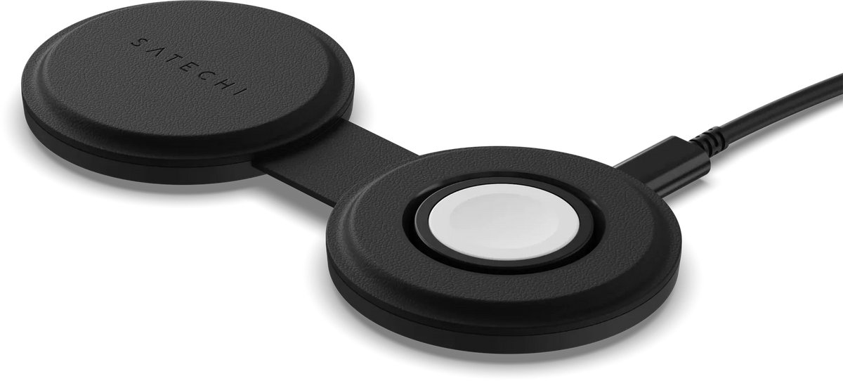 Satechi OntheGo 2-in-1 Draadloze Oplader – Compact en Duurzaam Ontwerp – Snelladen tot 15W – Geschikt voor Op Reis en Thuisgebruik - Zwart