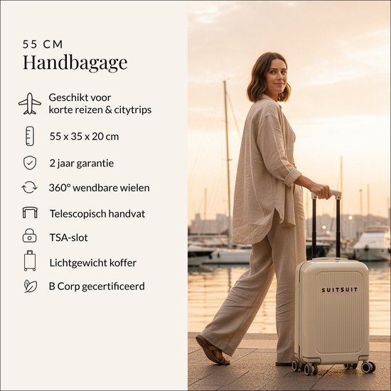 SUITSUIT Handbagage Koffer 55x35x20 cm - Koffer - Trolley Handbagage - TSA Slot - Reiskoffer - 27L - Caretta - Tofu White