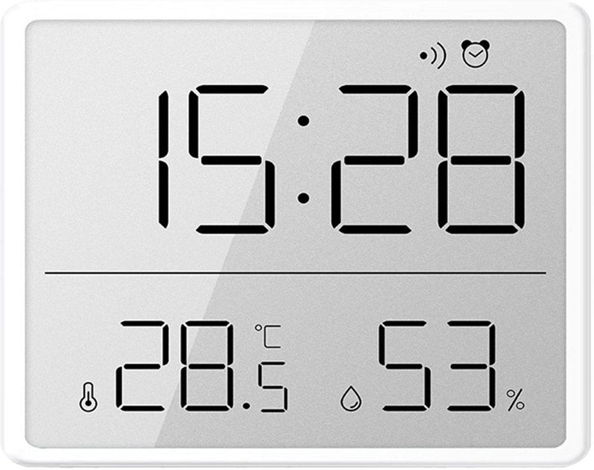 aladdien - Digitale Wandklok - Atoomwekker met Groot Display - Multifunctioneel - Wit - Temperatuurweergave - Geschikt voor Slaapkamer - Digitale Bu..