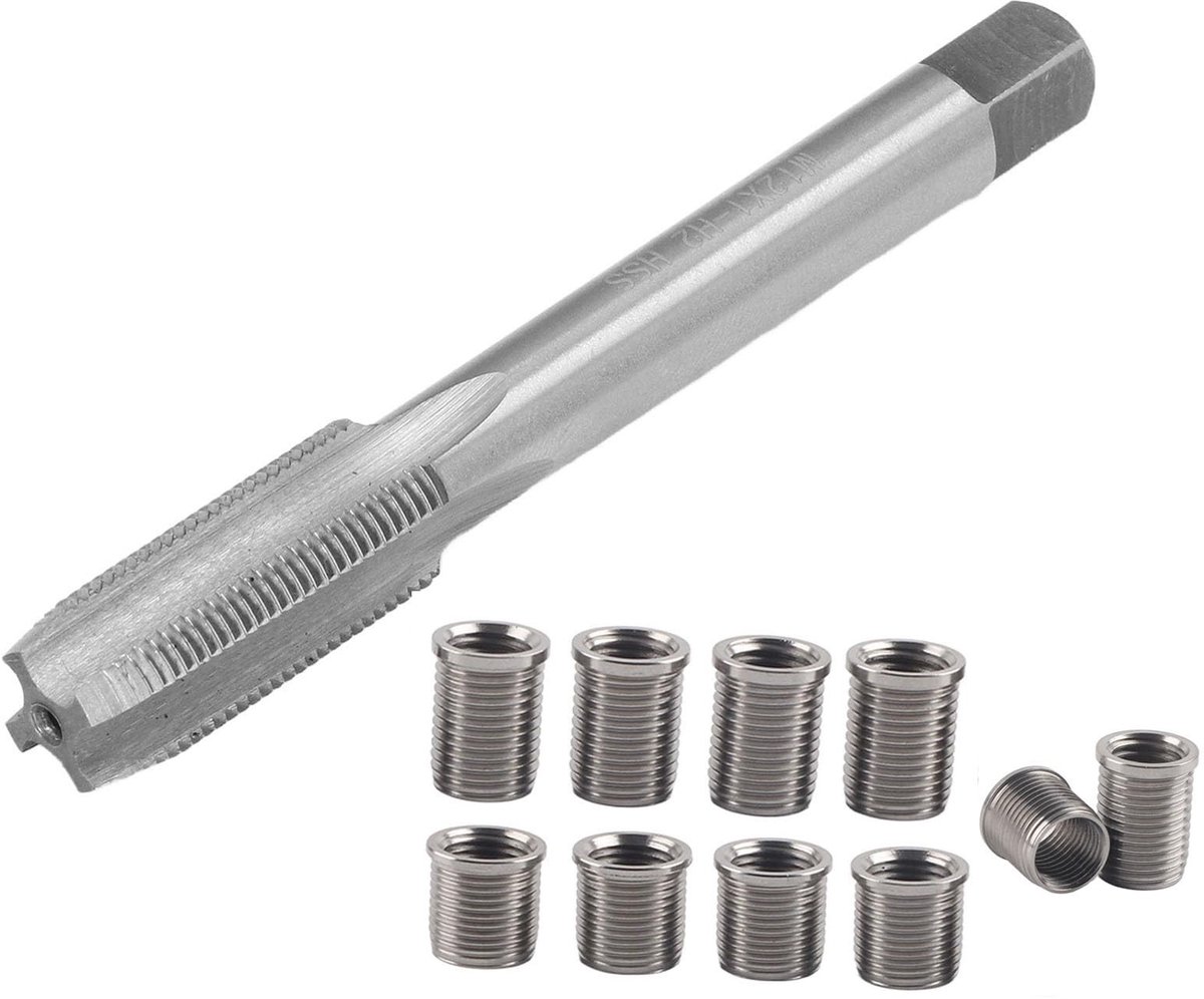 Store_7 - Bougieschroefdraadreparatieset - Bougietapgereedschap - 10 Stuks M10x1.0 en 1 Stuk M12x1.0 - Professioneel - Voor Motoren - Compleet