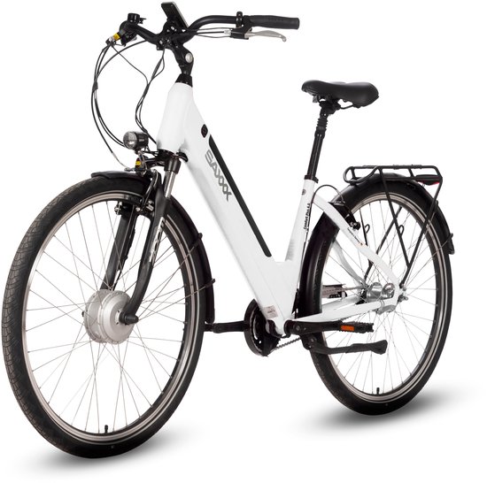 saxxx Comfort Plus 4.0 - 26 inch elektrische stadsfiets - actieradius tot 90 km - 95% voorgemonteerd - voorwielmotor - 36V 418Wh accu - Shimano 7-speed naafversnelling - LCD-display - Wit glanzend van Saxxx — afbeelding 2