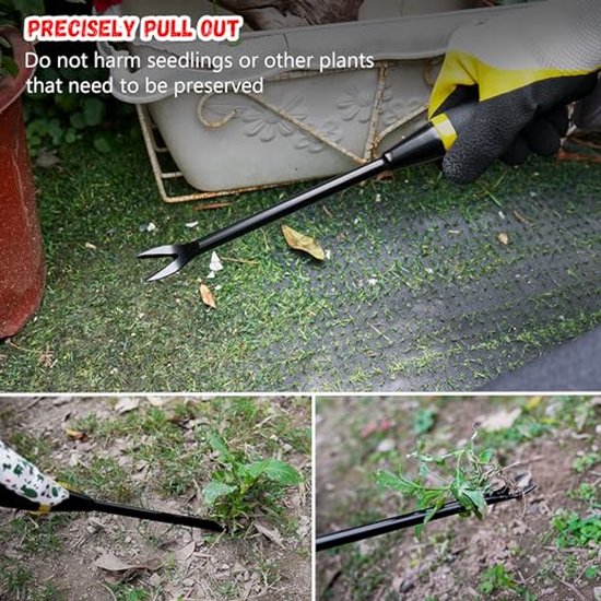 Onkruidsteker Tool - Wortelverwijderaar Tuin - Gazon Onderhoud - Verbreed V-gat Ontwerp - 33 cm Lengte - Zilverkleurig — afbeelding 3